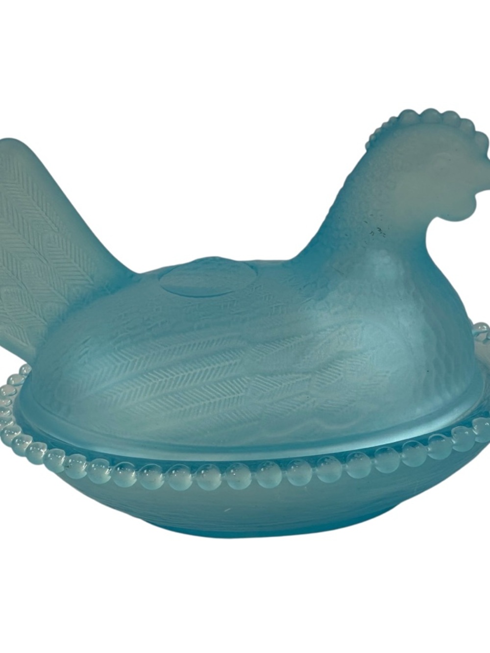 Rose’s Closet Blue Satin Glass Hen on Nest 3 1/2” tall 4 3/4” long New
